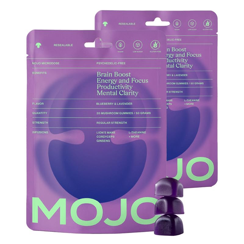 Mojo Focus Gummies with Lion’s Mane, Cordyceps, Ginseng & SAM-e, 2 Pack