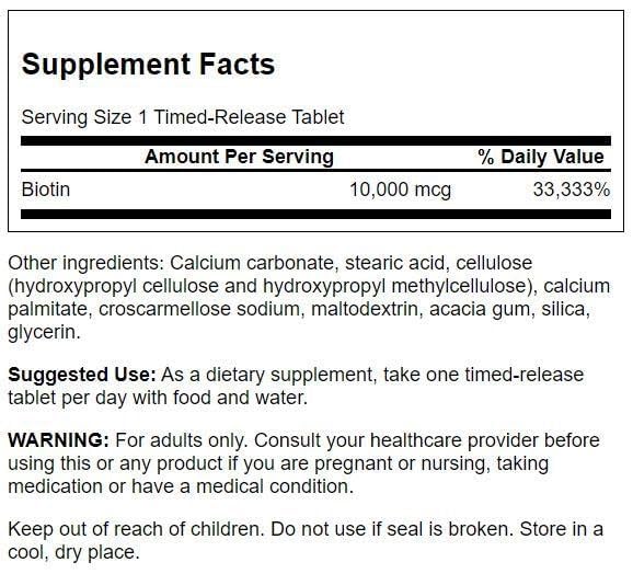 Swanson Timed-Release Biotin 10,000 mcg Tablets, 60 Count
