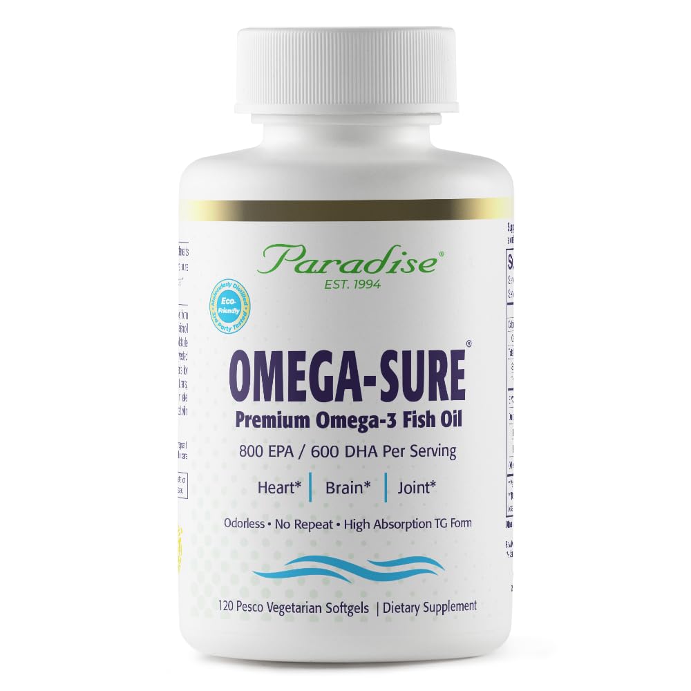 Paradise Herbs Omega-Sure Omega-3 Concentrate Premium Fish Oil DHA EPA 120 Softgels