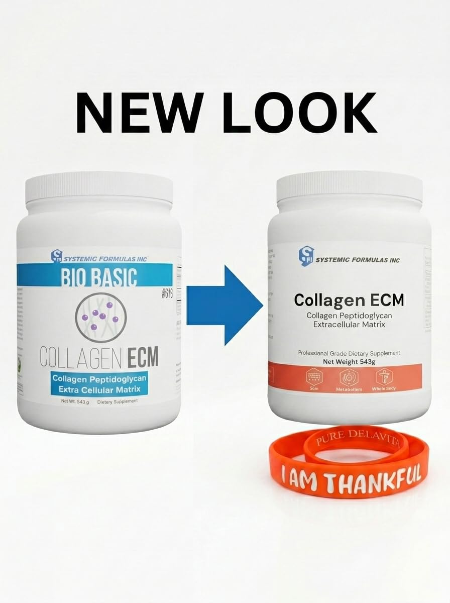 Pure DelaVita Systemic Formulas Collagen ECM Powder with Hyaluronic Acid, Bovine and Egg Collagen (543g)