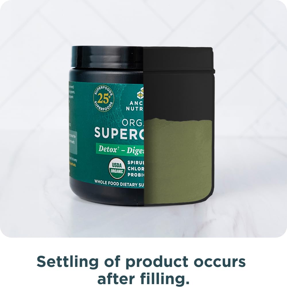 Ancient Nutrition Organic SuperGreens Powder with Probiotics, 3.6oz, 12 Servings