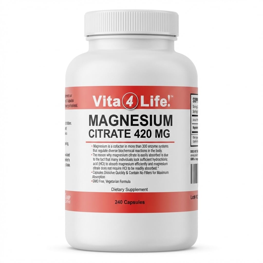 Vita4Life Magnesium Citrate High Absorption Capsules 240 Count