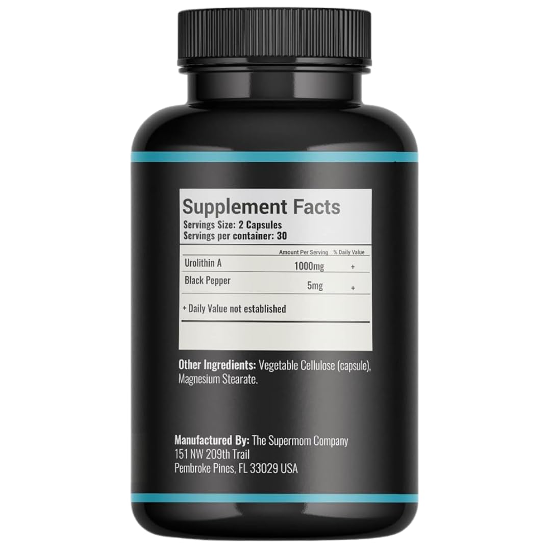 The Supermom Company Urolithin A Plus Black Pepper Dietary Supplement, 60 Vegetable Capsules