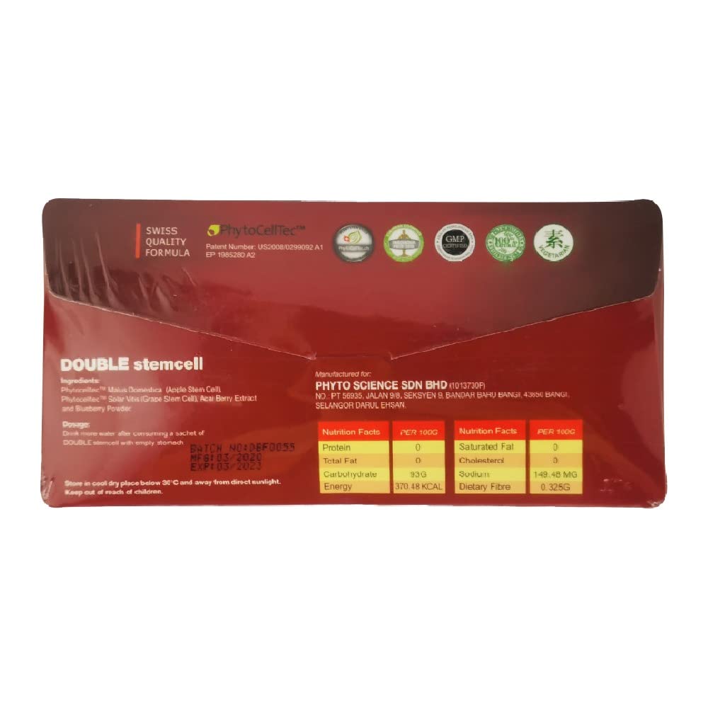 PhytoScience Double Stem Cell StemCell Anti Aging Swiss Quality Formula Powder Pack of 30