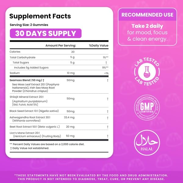 Barely Halal Shilajit Gummies for Energy & Focus, 60 Gummies