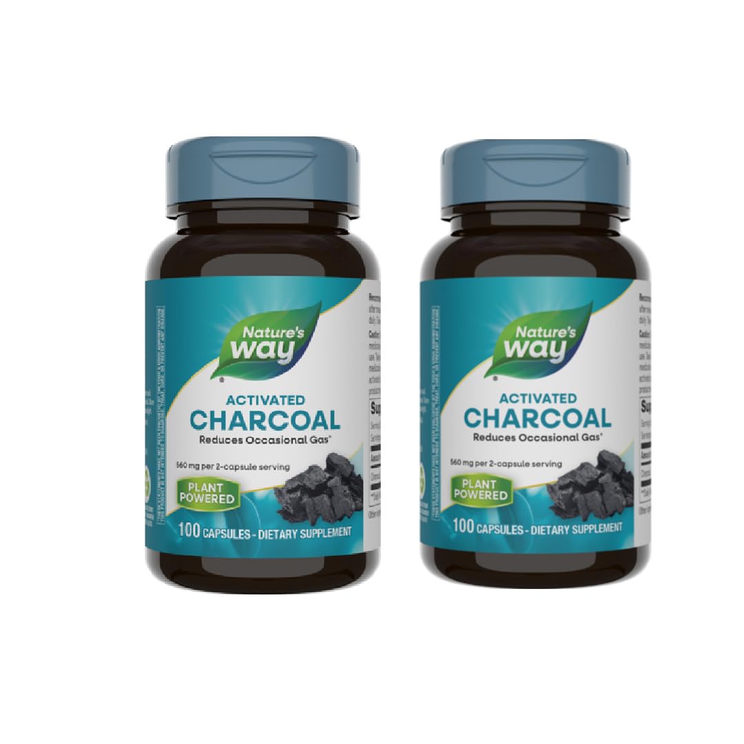Nature's Way Activated Charcoal Capsules, 200 Count (Pack of 2)
