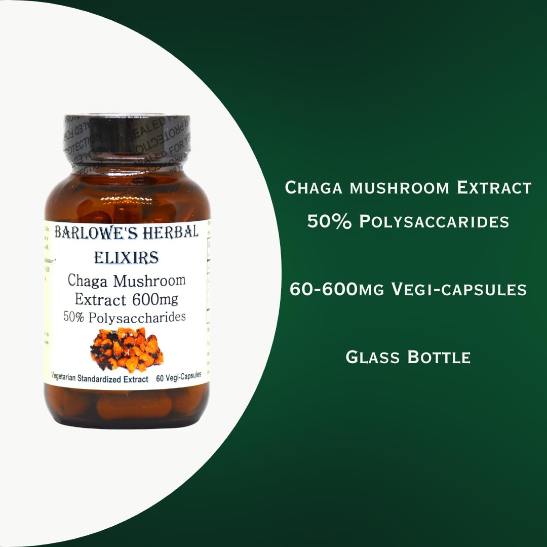 Barlowe's Herbal Elixirs Chaga Mushroom Extract Capsules, 60 Veggie Capsules
