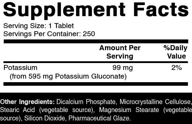 Oxify Potassium Gluconate 595 mg Tablets, 250 Count