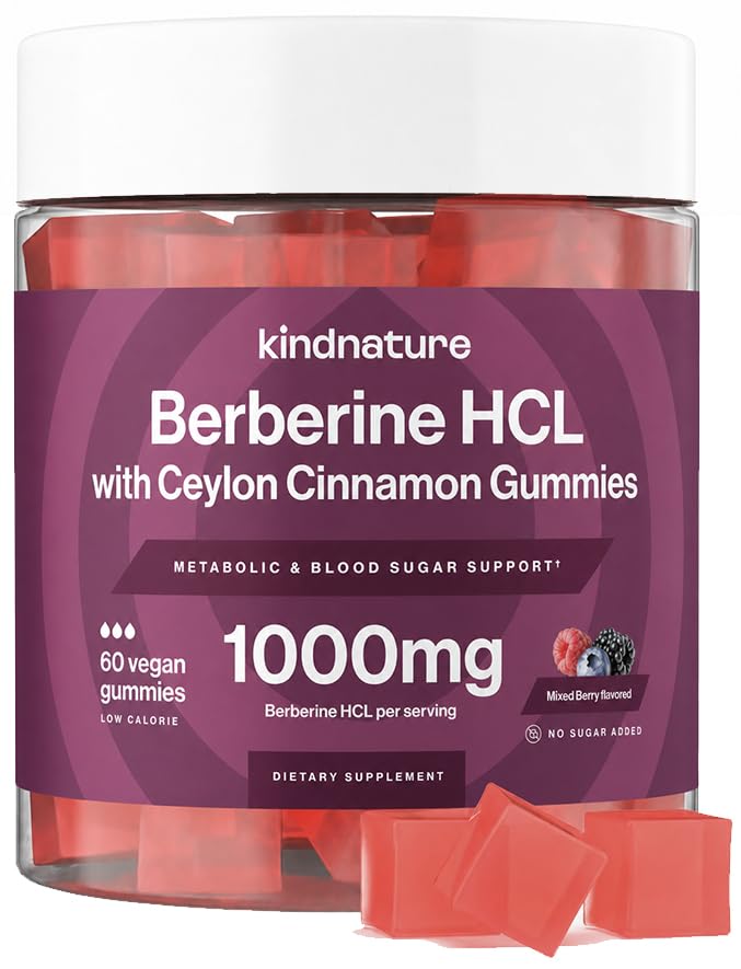 kindnature Berberine Gummies 1000mg with Ceylon Cinnamon & Resveratrol – 60 Count