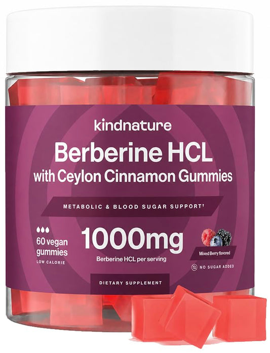 kindnature Berberine Gummies 1000mg with Ceylon Cinnamon & Resveratrol – 60 Count