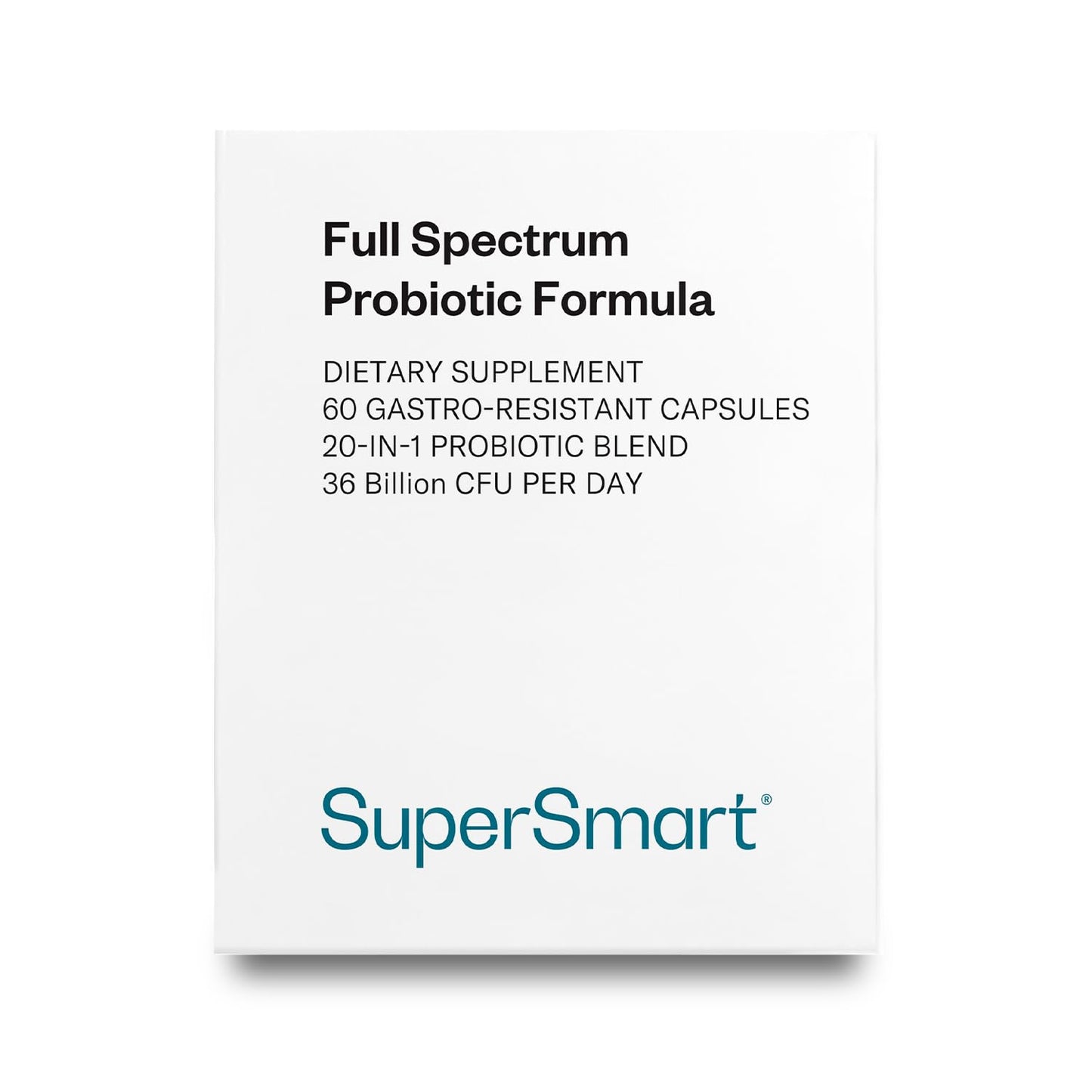 Supersmart Full Spectrum Probiotic Formula 36 Billion CFU per Day (20-in-1 Complex) - with Lactobacillus Reuteri, Gasseri, Rhamnosus, Crispatus, Non-GMO & Gluten Free, 60 Vegetarian Capsules