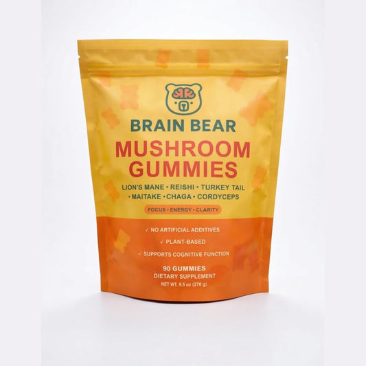 Brain Bear LLC Mushroom Gummies – Lion’s Mane, Reishi, Cordyceps, Chaga, Maitake – Focus, Energy & Mental Clarity – Vegan Nootropic Brain Support Gummy 90 Count
