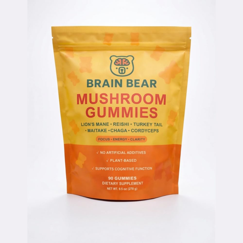 Brain Bear LLC Mushroom Gummies Lion’s Mane, Reishi, Cordyceps, Chaga, Maitake Gummy 90 Count