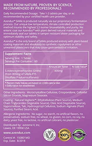 Extreme V Azendus Mood 400mg SAM-e Enteric Coated Tablets 120 Tablets