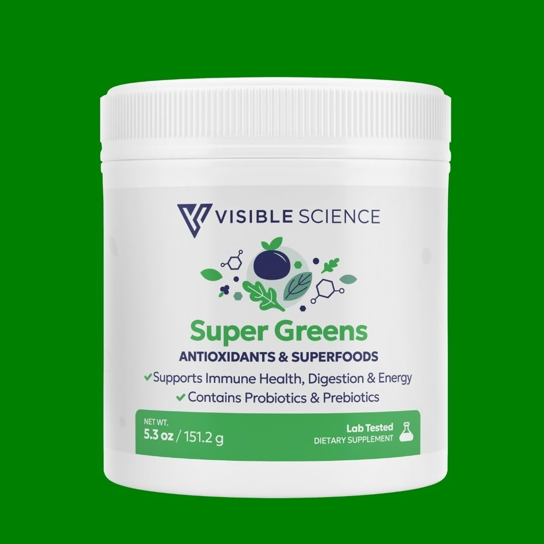 Visible Science Super Greens Powder – Superfoods for Detox, Energy & Immunity, 30 Scoops per Jar