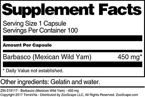 Terravita Barbasco (Mexican Wild Yam) 450 mg Capsules 100 Count