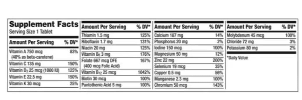 Generic Silver Adults 50+ Multivitamin with Higher Vitamin C and Zinc, Heart Brain Eye Support, 325 Tablets