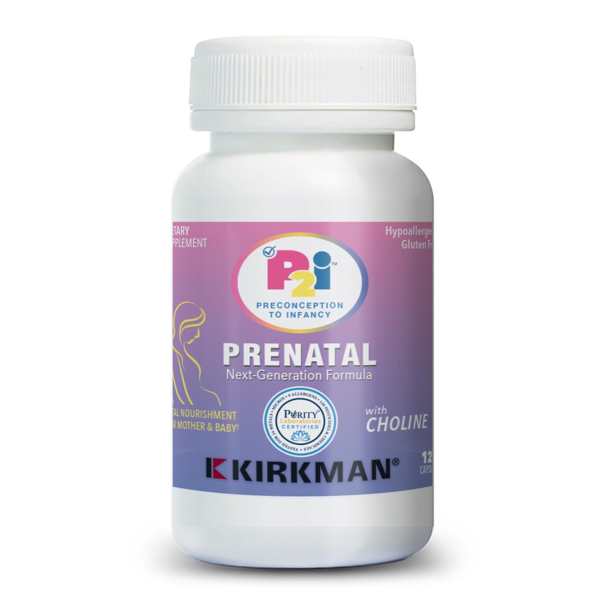 Kirkman P2i Prenatal Vitamins for Women, Multivitamin with Choline Capsules, 120 Count