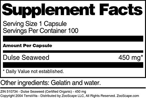 Terravita Dulse Seaweed (Certified Organic) 450 mg Capsules, 100 Count