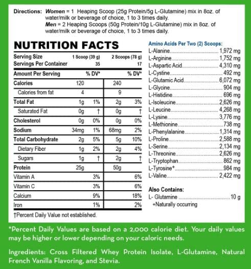LifeSource Vitamins Grass Fed Whey Protein Isolate Creamy French Vanilla with Stevia Powder 48 Servings