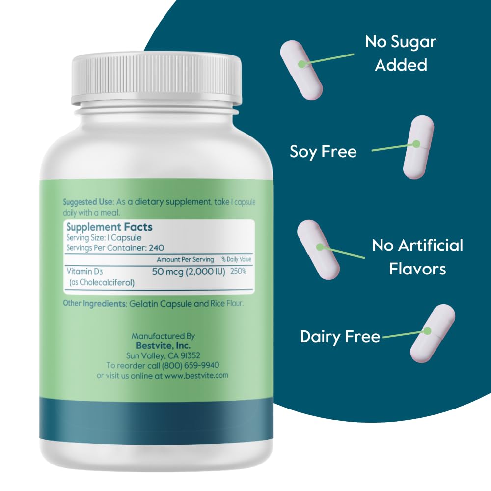 BESTVITE Vitamin D3 2000 IU Capsule, 240 Capsules