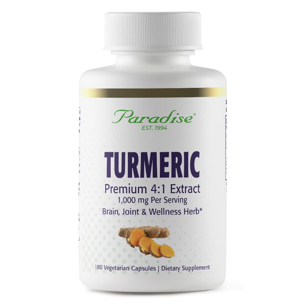 Paradise Herbs Organic Turmeric Rhizome 4:1 Extract Capsules, 180 Count