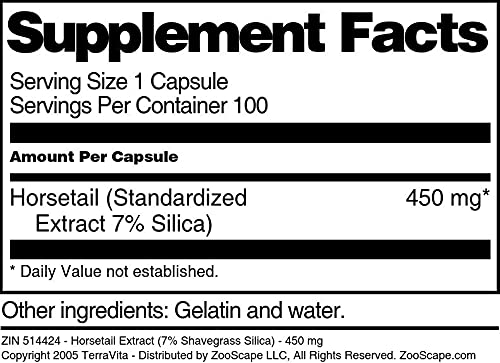 Terravita Horsetail Extract (7% Shavegrass Silica) - 450 mg Capsule, 100 Capsules