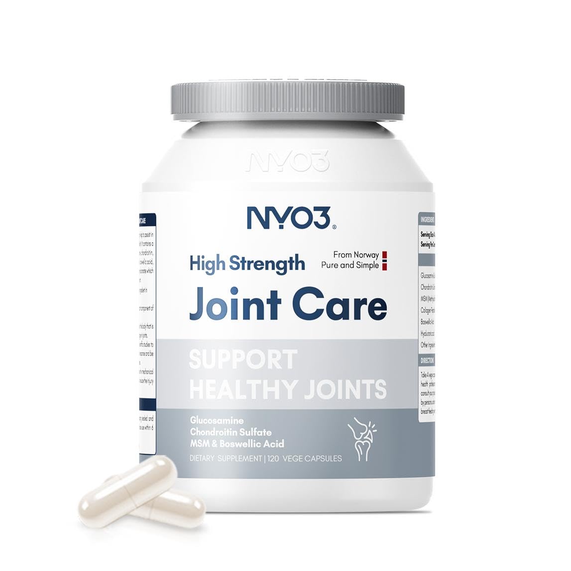 NYO3 Glucosamine 1500mg with Chondroitin MSM Collagen Peptide Capsules, 120 Count