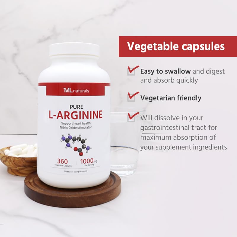 ML Naturals L-Arginine 1000mg Vegetable Capsules, 360 Count