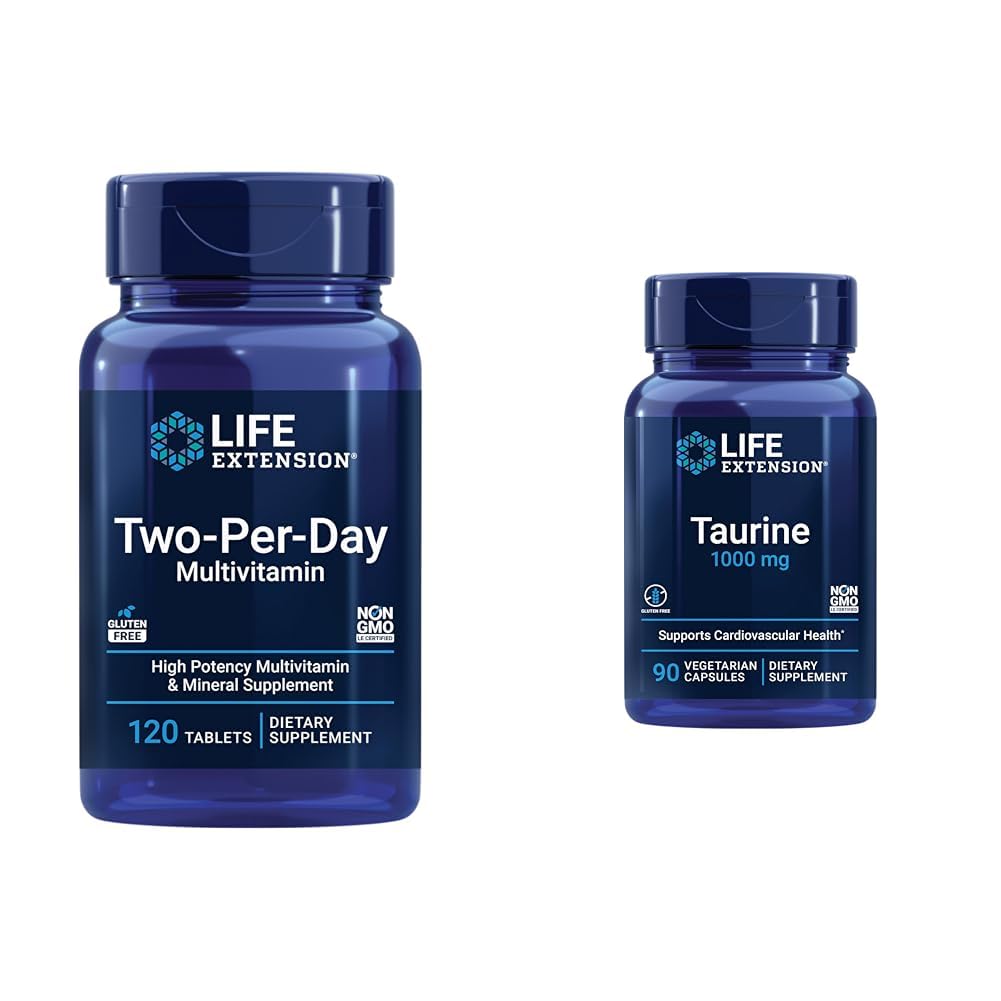 Life Extension Two-Per-Day Multivitamin & Taurine 1000mg Bundle, 120 Tablets & 90 Capsules, 210 Count