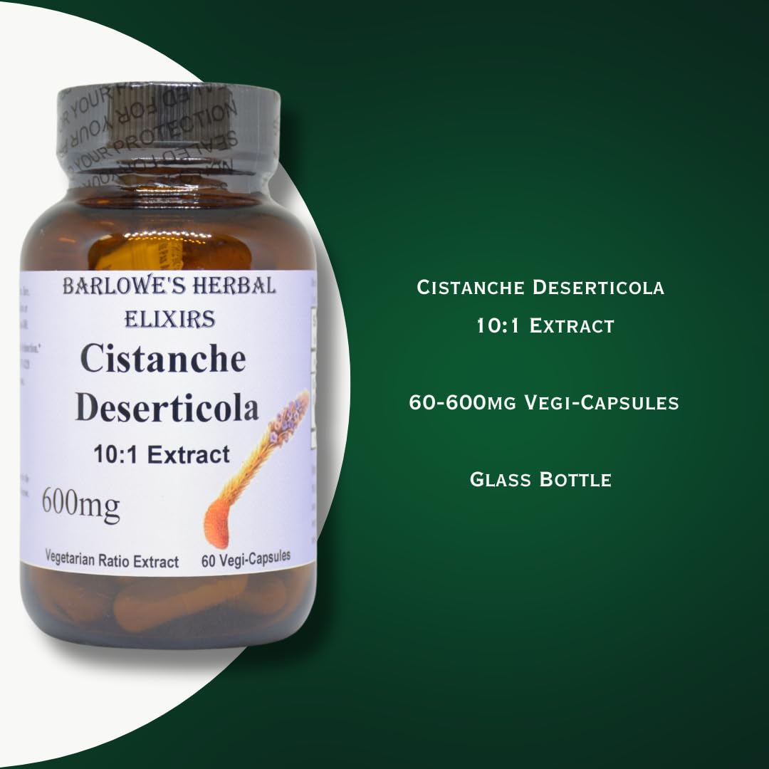 Barlowe's Herbal Elixirs Cistanche Extract 10:1, Cistanche Deserticola 600 mg per Capsule, 60 Veggie Capsules