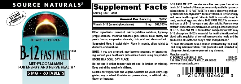 Source Naturals Vitamin B-12 Tablet 60 Count