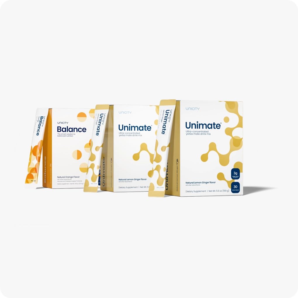 Unicity Feel Great System Natural—Feel Great Pack with Balance Natural Orange and UNIMATE Lemon Ginger Powder, 27.92