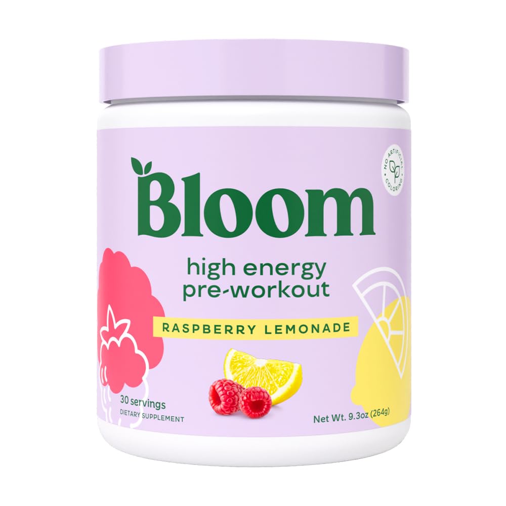 Bloom Nutrition Pre Workout Powder Raspberry Lemonade 30 Servings