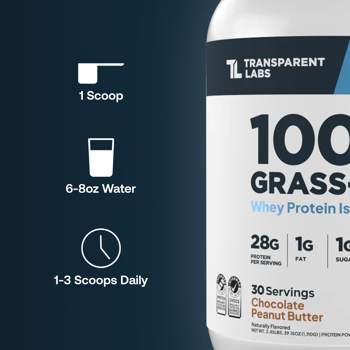 Transparent Labs Grass-Fed Whey Protein Isolate Powder, Natural Flavor, 5 Servings