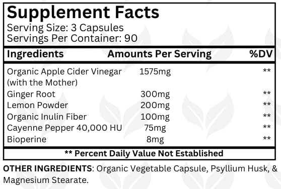 Premium Vitamin Apple Cider Vinegar Capsules 1575mg 270 Count