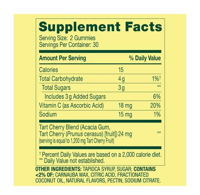 H4U Tart Cherry with Vitamin C Dietary Supplement Vegetarian Gummies, 60 Count