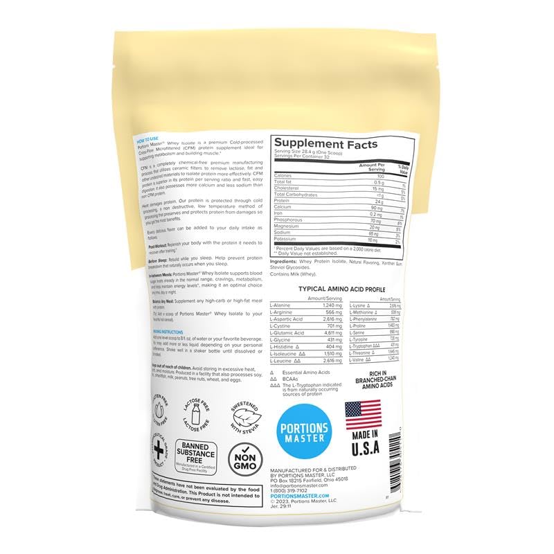 Portions Master CFM Whey Isolate Protein Powder, Vanilla Ice Cream, 32 Servings