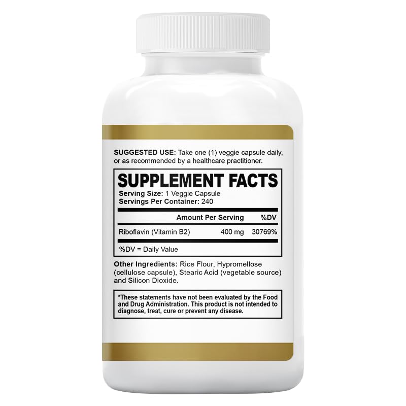 Oppuland Riboflavin Vitamin B2 Supplement 400 mg Capsules, 240 Count
