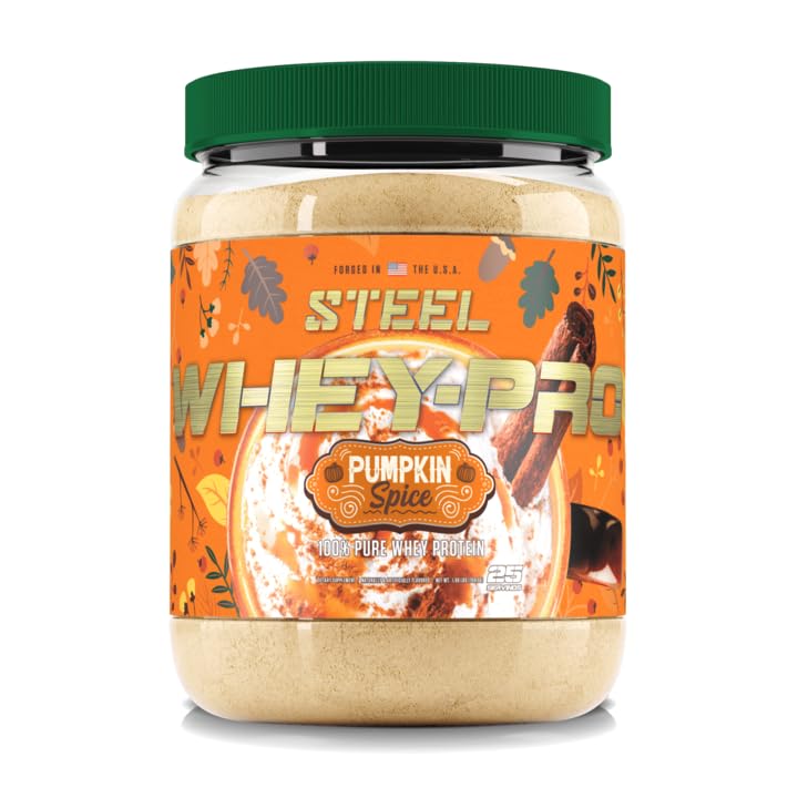 Steel Supplements Whey-Pro 100% Pure Whey Protein Powder, Pumpkin Spice, 1.65 lb, 25 Servings