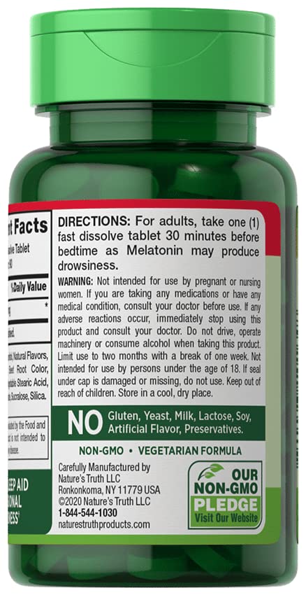 Nature's Truth Melatonin 5 mg Fast Dissolve Tablets, Natural Berry Flavor, 180 Tablets