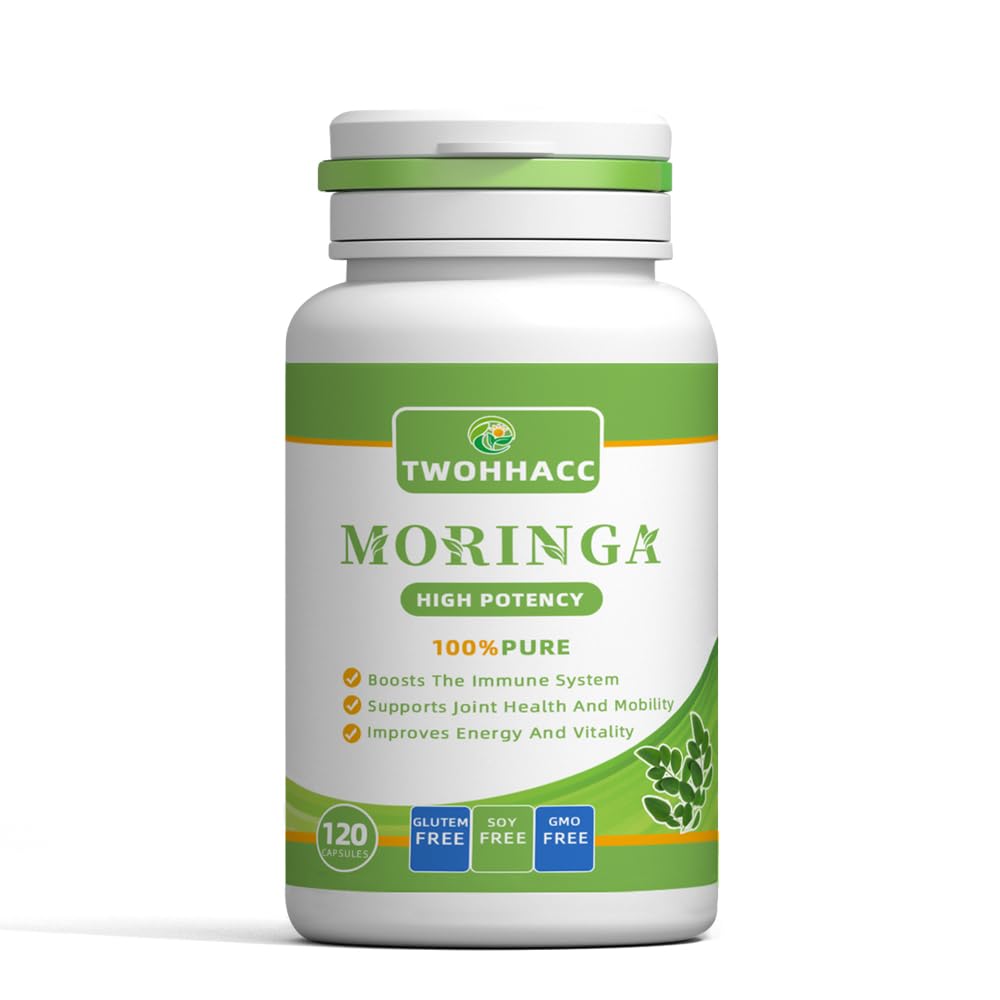 TWOHHACC Pure Moringa Powder Capsules 120 Count