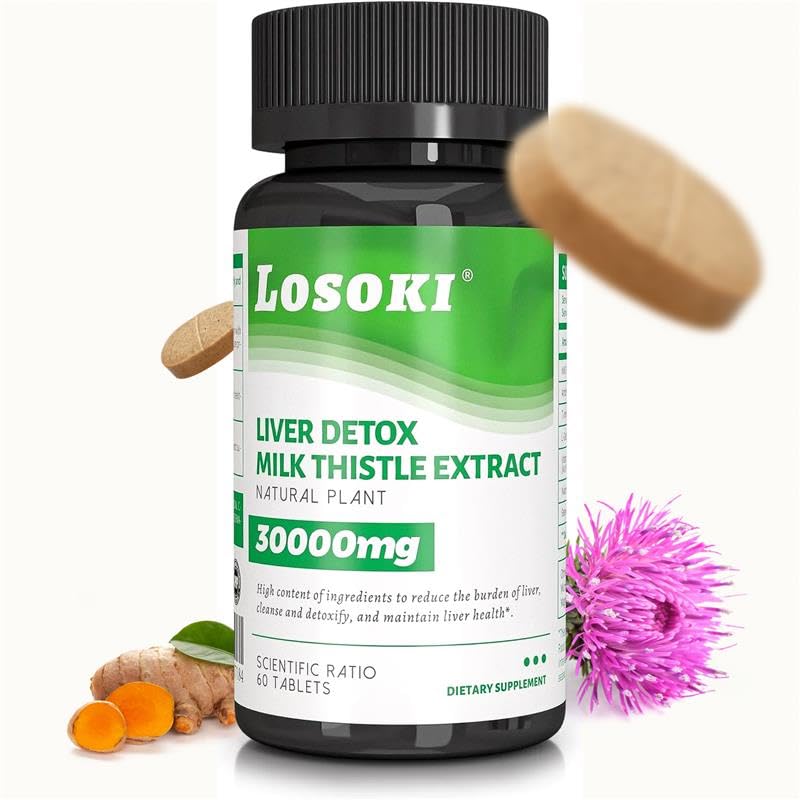 Losoki Liver Detox Supplement with Milk Thistle Extract, Turmeric, Artichoke & Glutathione, 60 Tablets