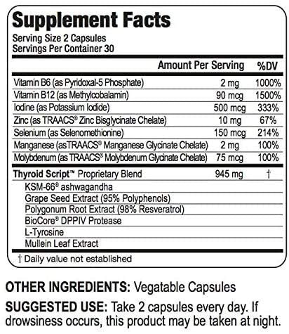 Script Essentials Thyroid Script by Suzy Cohen - Thyroid Support Supplement, 60 Capsules