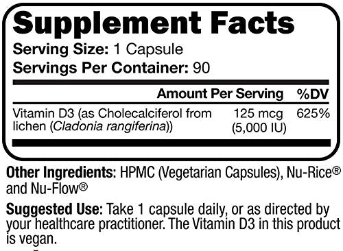 Script Essentials Vegan Vitamin D3 5000 IU Bone & Immune Support Non-GMO Gluten Free 90 Capsules