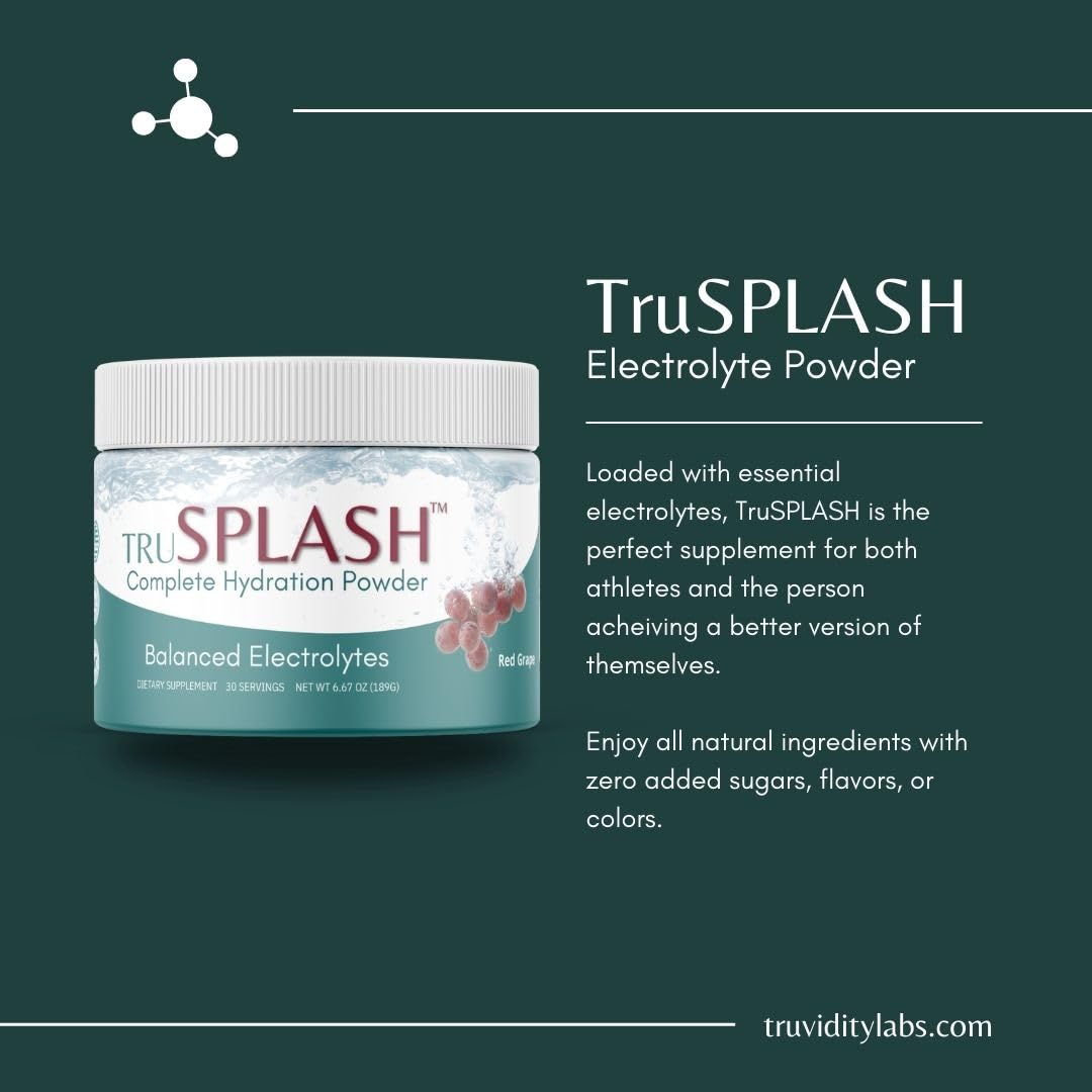 Truvidity Labs TruSPLASH Complete Hydration Electrolyte Powder (Natural Grape) - 30 Servings, 6.98 oz