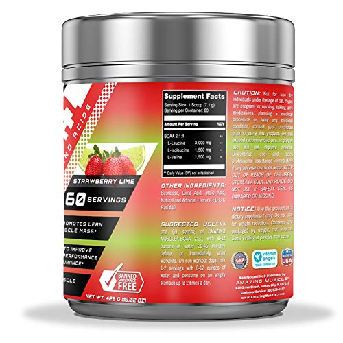 Amazing Muscle BCAA 2:1:1 Branched Chain Amino Acids Powder, 16 oz