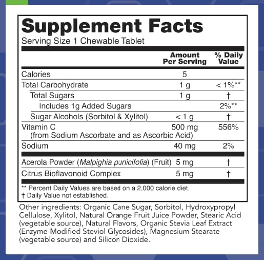 LifeSource Vitamins Vitamin C 500 mg Chewable Tablets, 100 Count