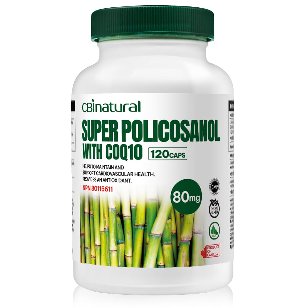 CBI Natural Super Sugarcane Policosanol 80 mg with CoQ10 30 mg Vegetable Capsules, 120 Count