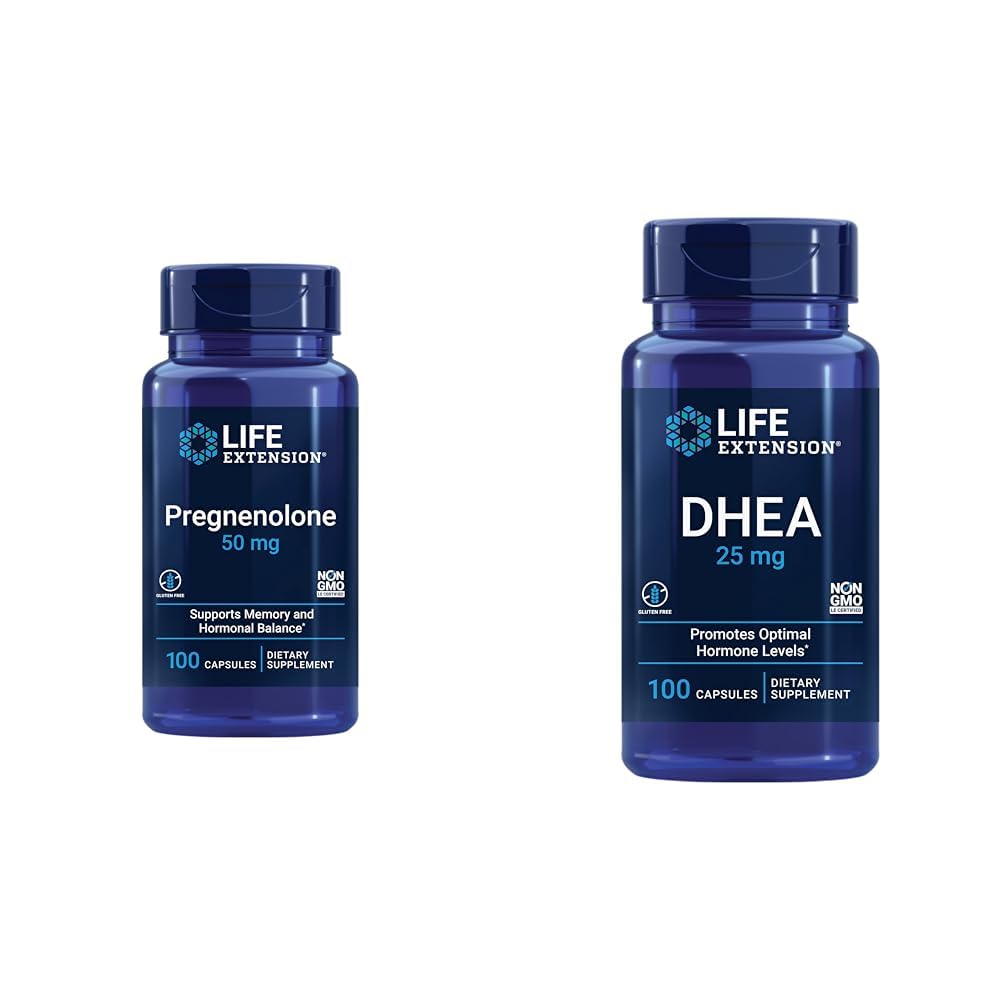 Life Extension Pregnenolone 50mg and DHEA 25mg Capsules, 200 Count